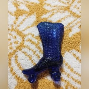 Vintage Degenhart Blue Glass Roller Skate Boot Figurine